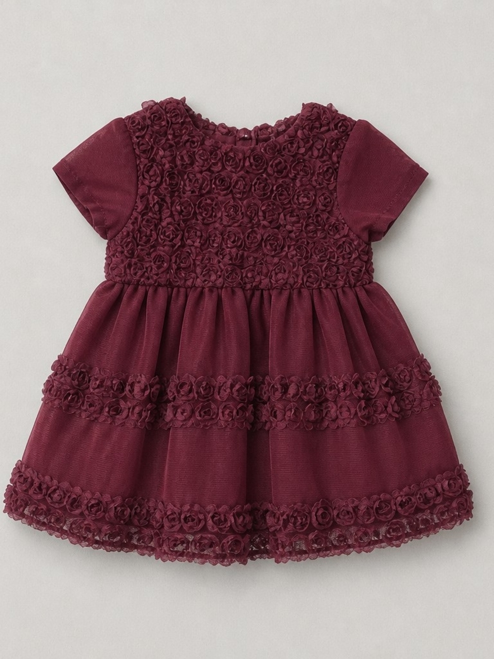 Nanette Lepore Girls Burgundy Rosette Short Sleeve Party Dress $50 Retail